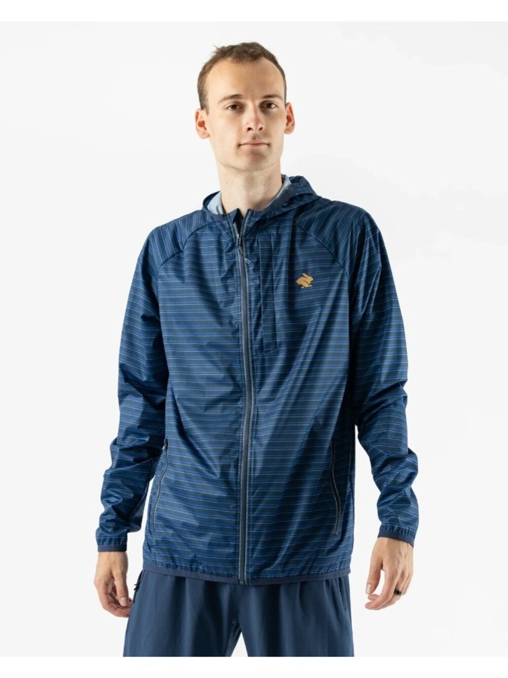 Rabbit Swish 2.0 Mens Jacket L Large Blue Stripes Hooded Lightweight Zip Pockets